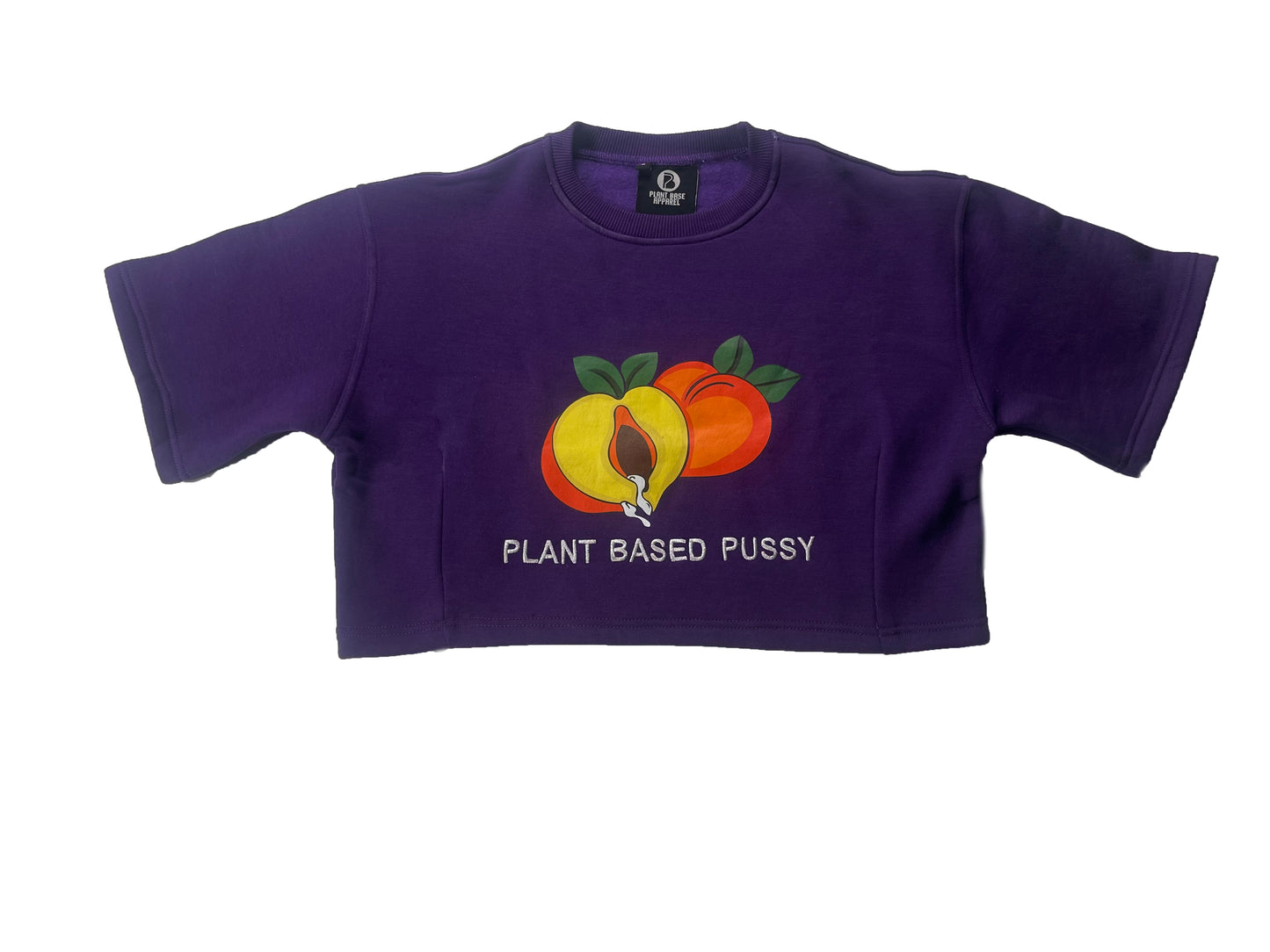 PLANT BASE PUSSY CROP ROYALTY PURPLE CREW NECK EMBROIDERY