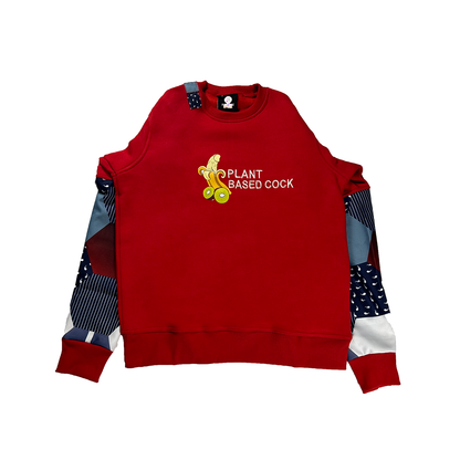PLANT BASE COCK MEN'S PATCHWORK EMBROIDERY CREW NECK