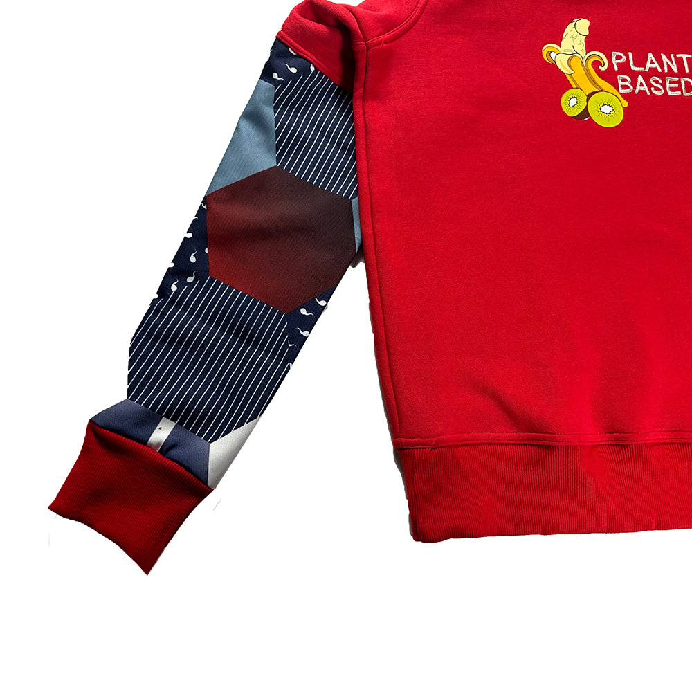 PLANT BASE COCK MEN'S PATCHWORK EMBROIDERY CREW NECK